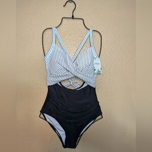 EoMENIE Woman's One Piece Tummy Control Cutout High Waisted Double Shoulder